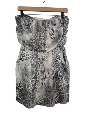Y2K City Triangles Strapless Animal Print Bubble Mini Dress Pockets M